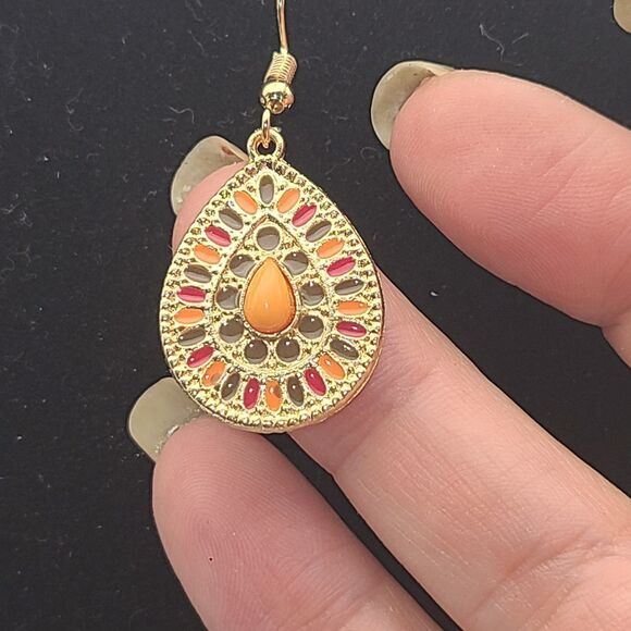 Boho Mosaic stone drop earring set in Burnished goldtone - Picture 4 of 5